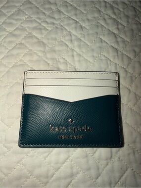 Kate Spade New York Dark Green & Cream Leather Card Holder Like New